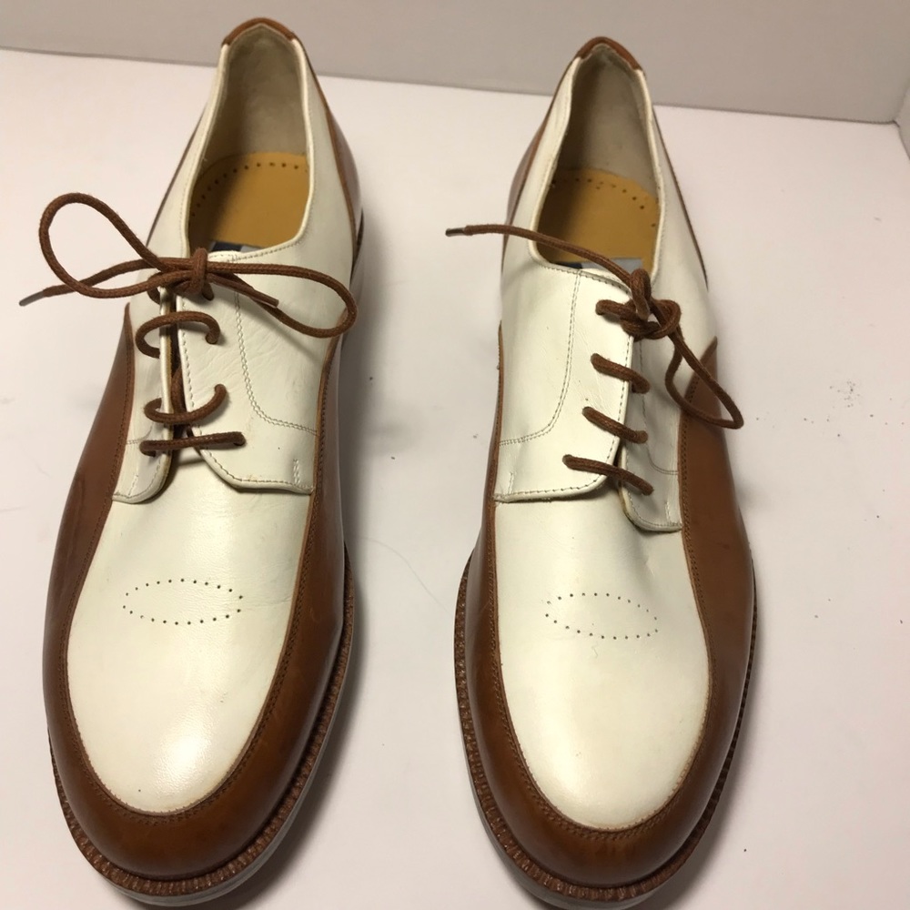 COMO Sport White/Brown Wing-Tip Golf Shoes Sz 7.5